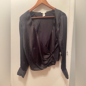 Black Silky H&M Womens Shirt With Decollete  Size 8